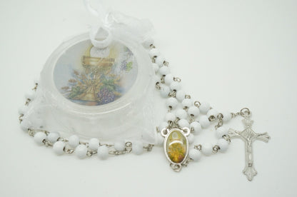 Girls First Communion Gift Set:Arm Band, Candle and 6 other items - Unique Catholic Gifts