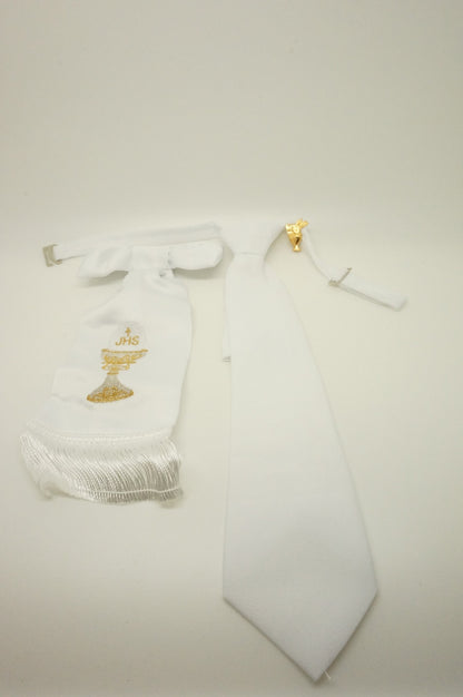 Boy's First Communion Set: White Arm Band and White Tie - Unique Catholic Gifts