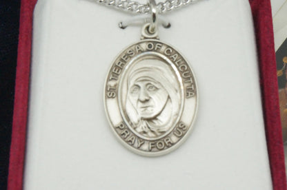 Saint Mother Teresa of Calcutta Silver Medal with Chain - Unique Catholic Gifts