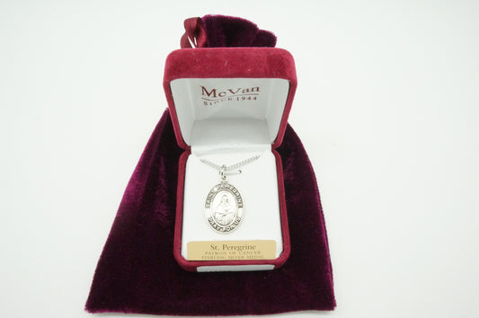 Saint Peregrine Sterling Silver Medal and Chain - Unique Catholic Gifts