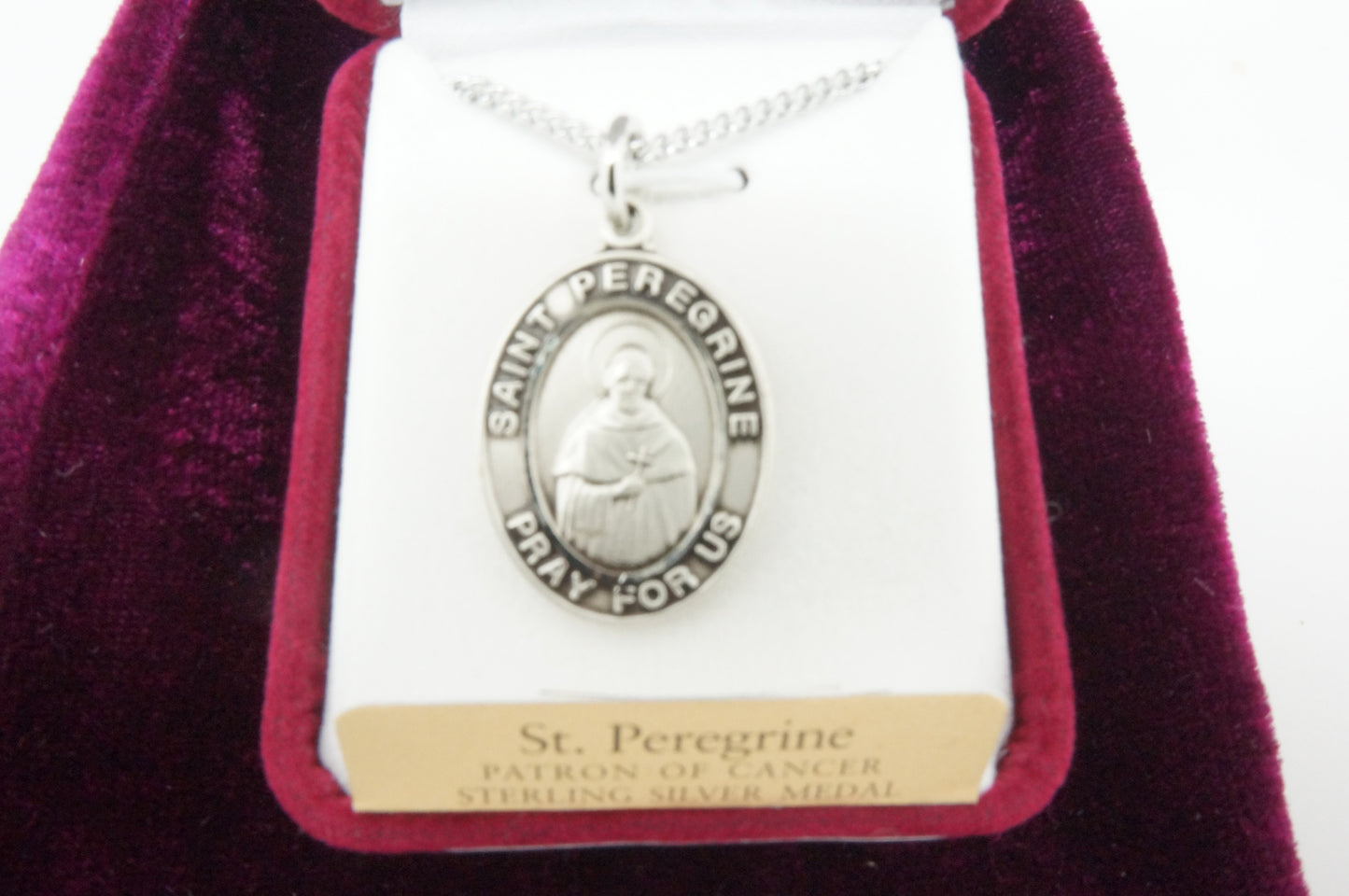 Saint Peregrine Sterling Silver Medal and Chain - Unique Catholic Gifts