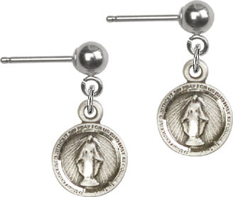 Sterling Silver Miraculous Post Earrings 3/8" - Unique Catholic Gifts