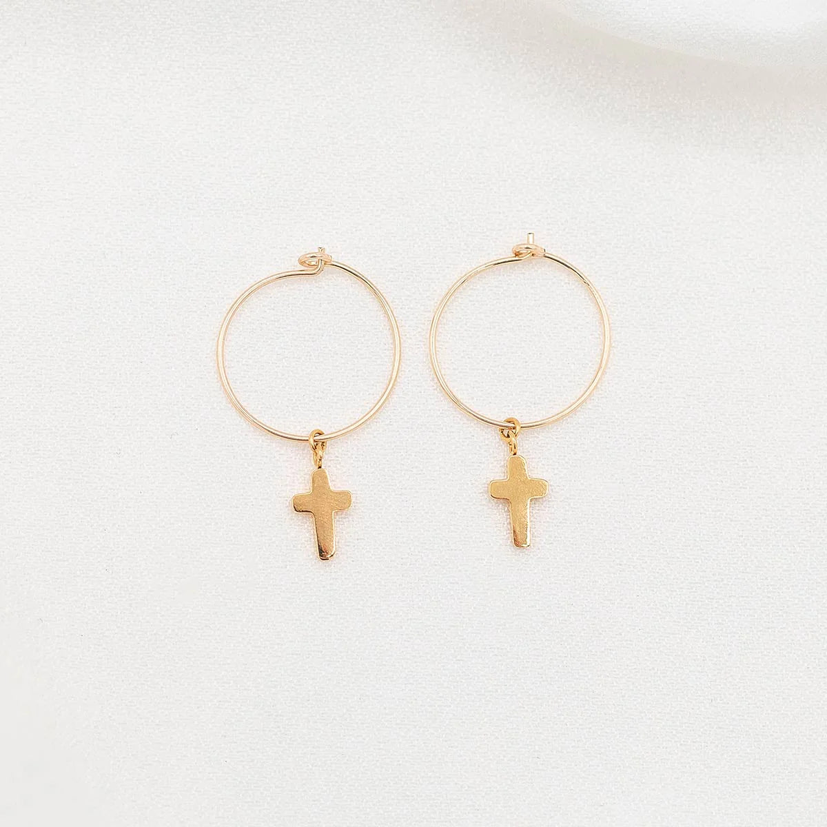 Faith Petite Cross Hoop Earrings Gold - Unique Catholic Gifts