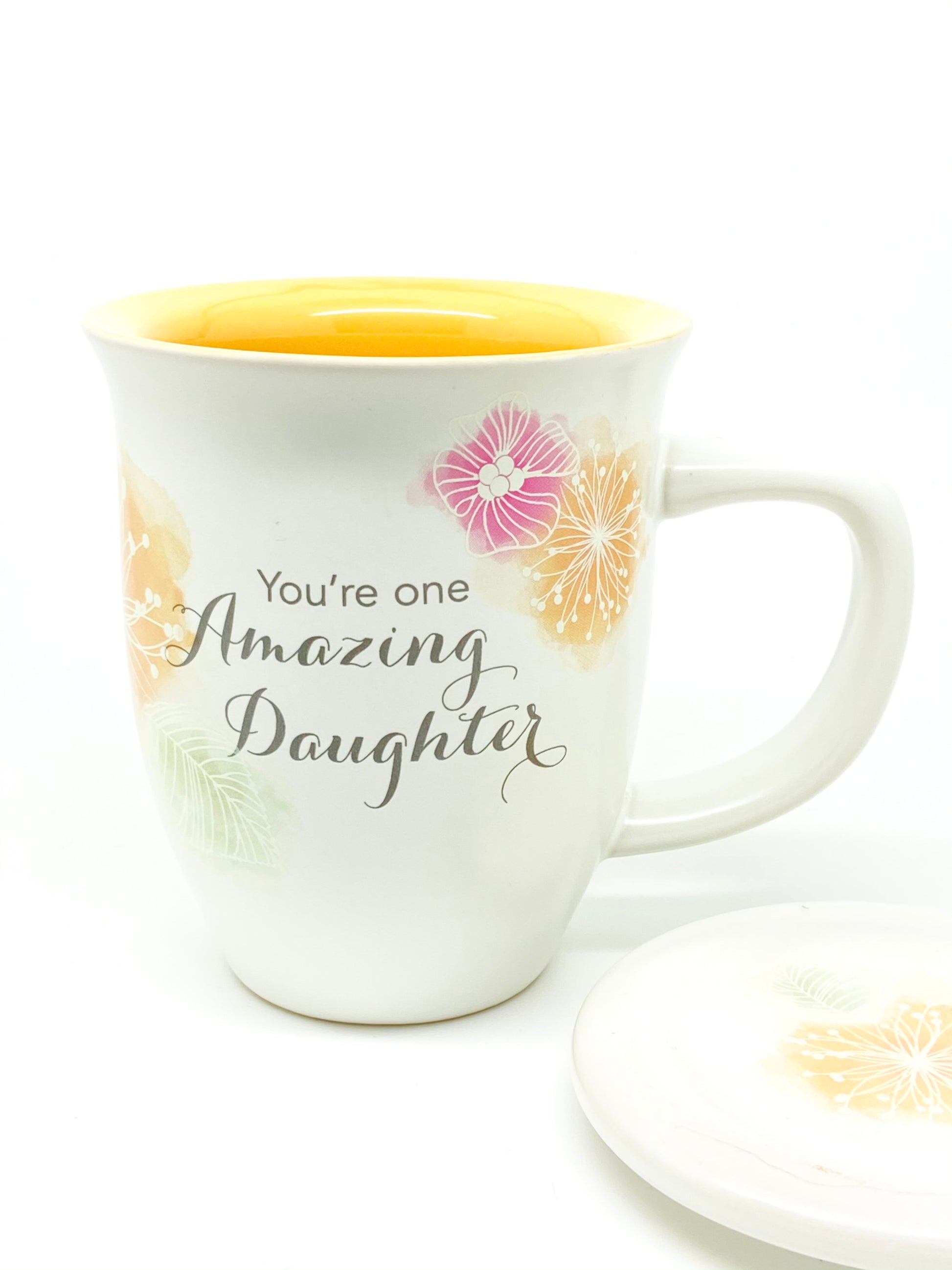 Amazing Daughter Mug & Coaster Set- Floral Design - Unique Catholic Gifts