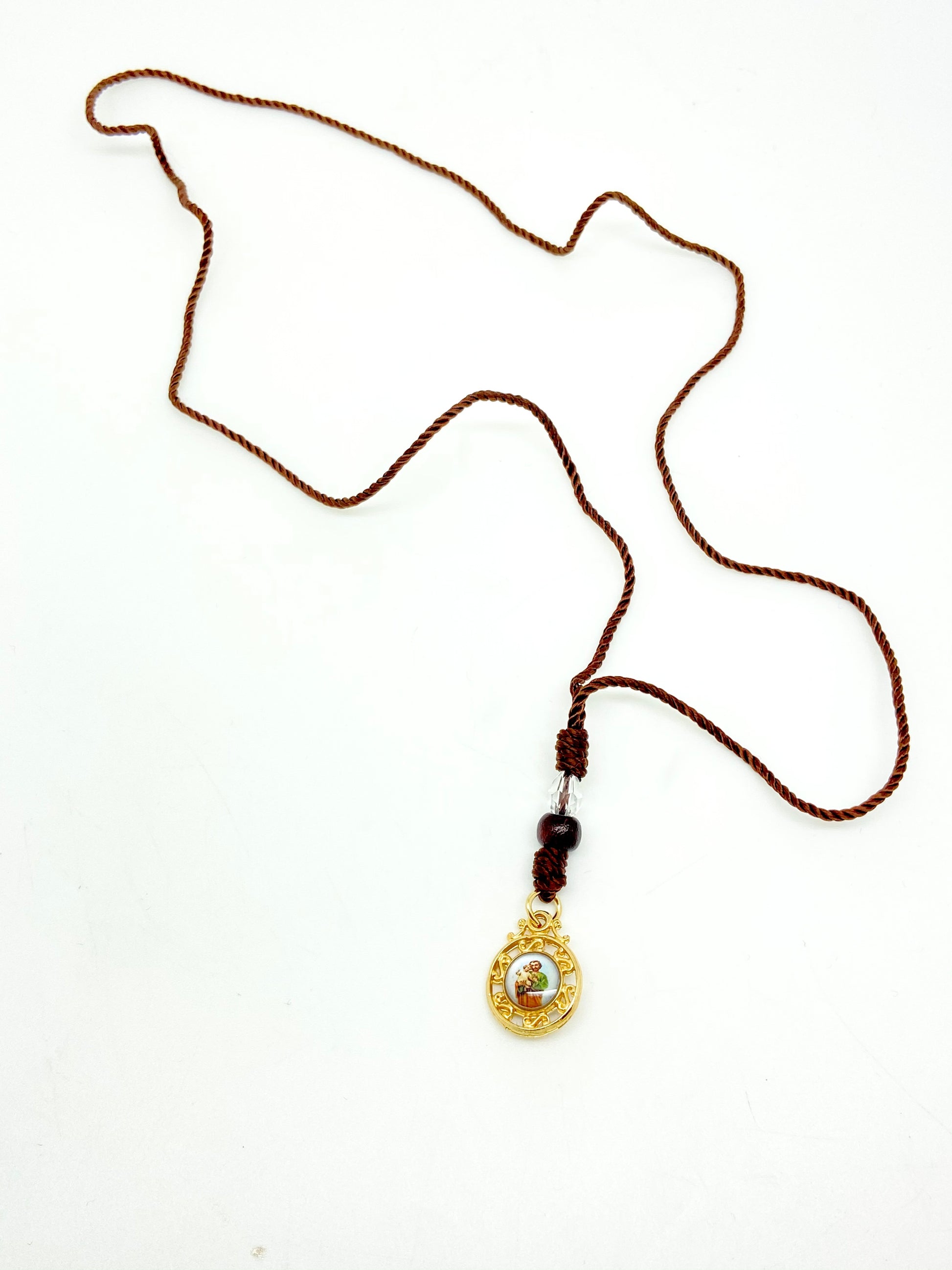 Brown Cord Saint Joseph Necklace - Unique Catholic Gifts