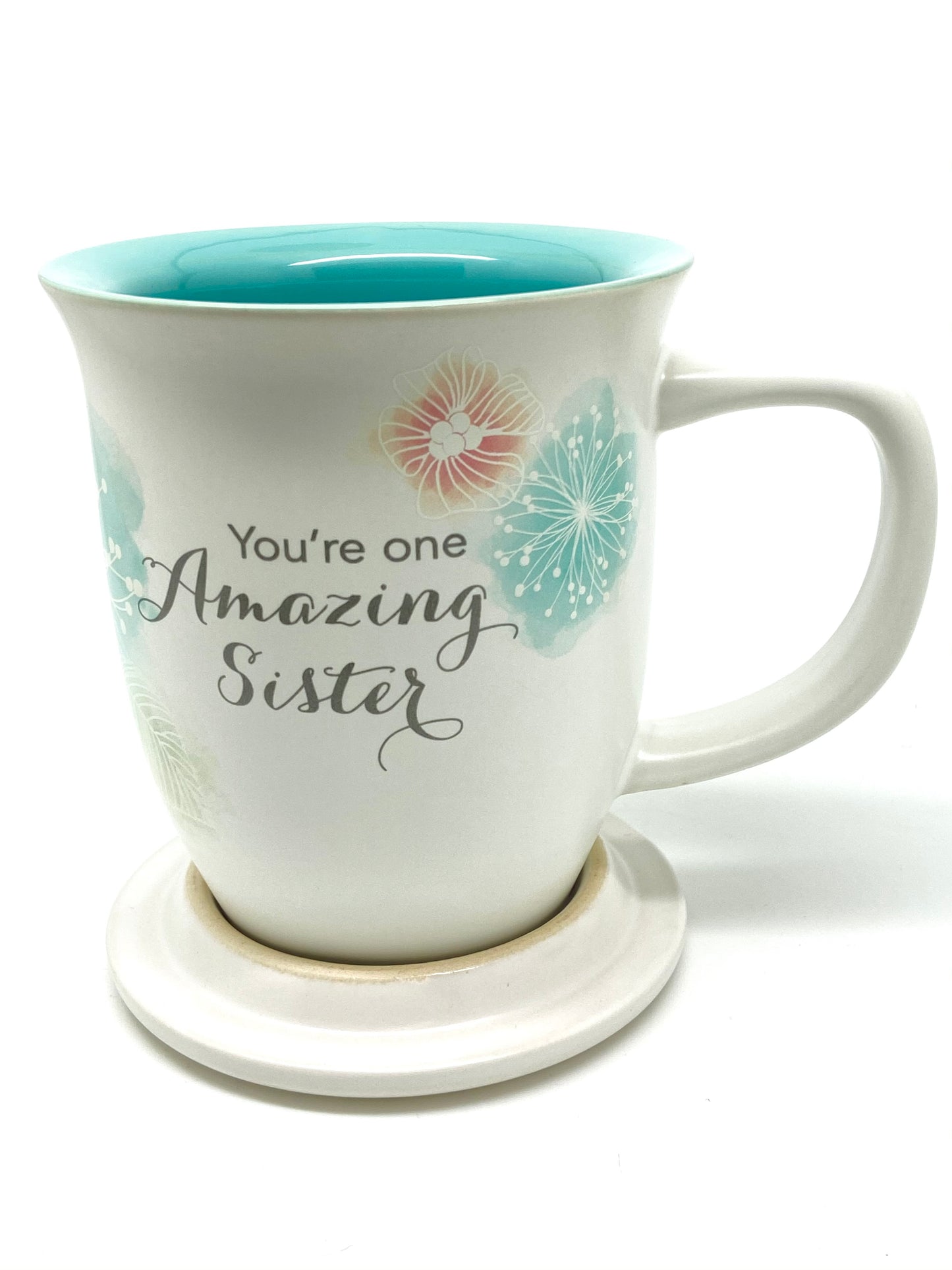 Amazing Sister Mug & Coaster Set- Floral Design - Unique Catholic Gifts