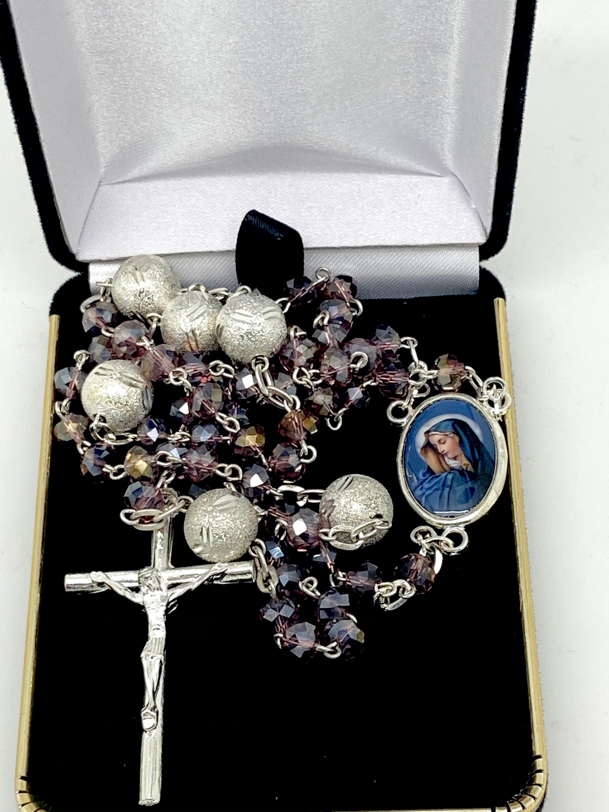 Seven Sorrows Purple Crystal Rosary - Silver - Unique Catholic Gifts