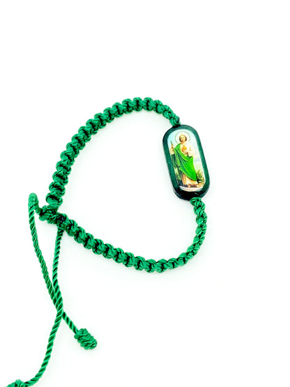 St. Jude Green Cord and Wood Bracelet - Unique Catholic Gifts