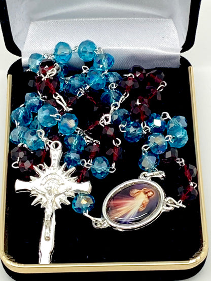 Divine Mercy Red and Blue Crystal Rosary - Unique Catholic Gifts