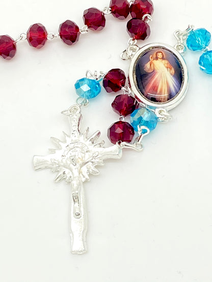 Divine Mercy Red and Blue Crystal Rosary - Unique Catholic Gifts