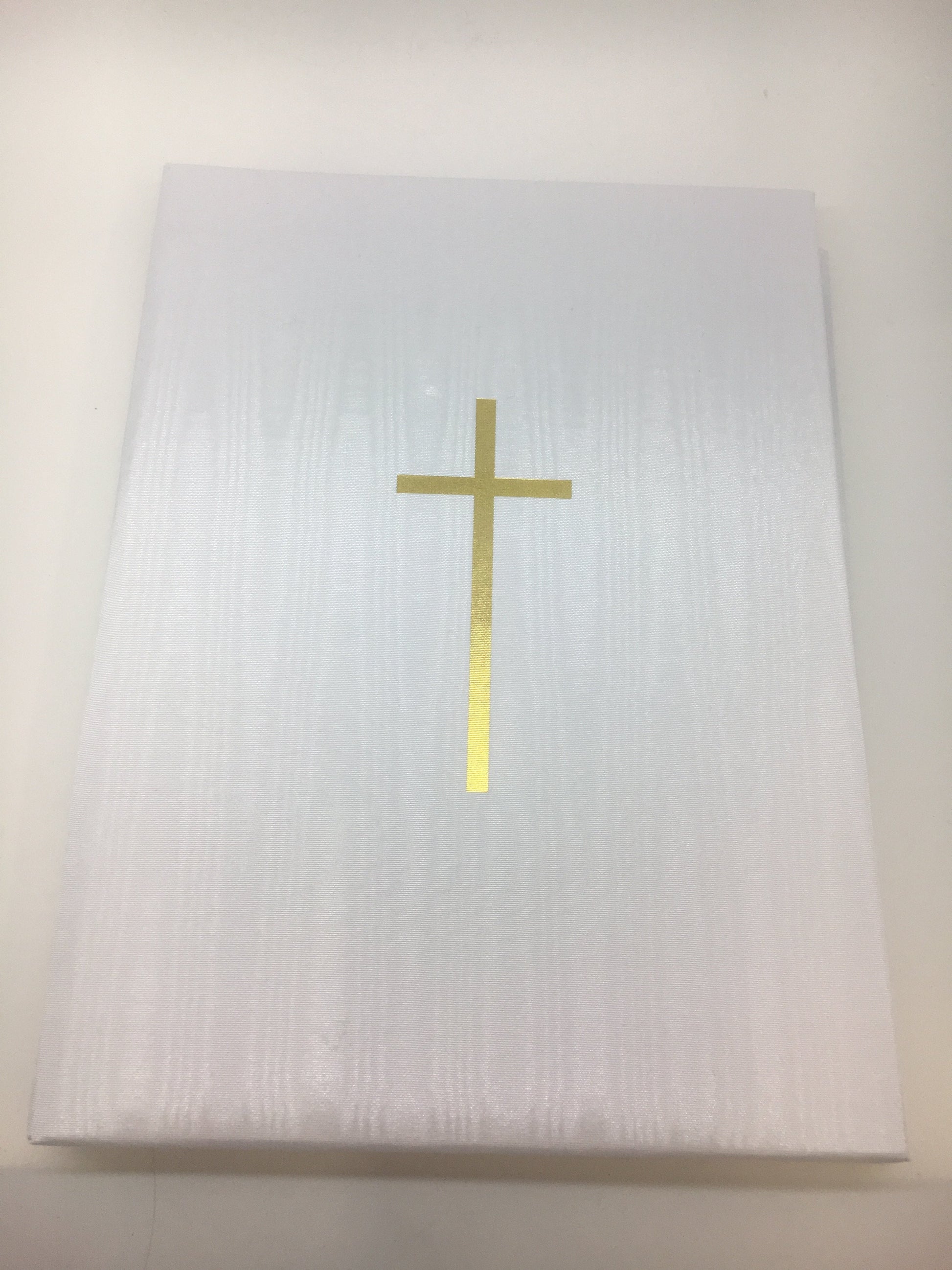 Funeral Memorial Registration Book White with Gold Cross - Unique Catholic Gifts