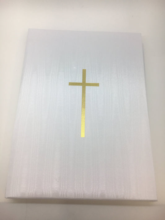 Funeral Memorial Registration Book White with Gold Cross - Unique Catholic Gifts