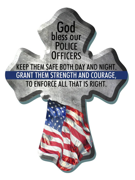 God Bless Our Police Wood Wall Cross (6"X 8") - Unique Catholic Gifts