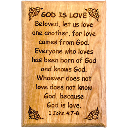 God is Love Olive Wood Magnet - Unique Catholic Gifts