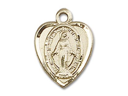 14kt Gold Filled Miraculous Medal Heart Pendant 1/2" with 18" chain - Unique Catholic Gifts