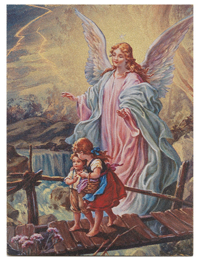 Guardian Angel Gold Embossed Large Plaque 10 x 7 1/2" - Unique Catholic Gifts