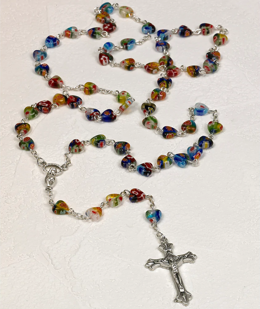 Heart Shaped Imitation Murano Glass Bead Rosary - Unique Catholic Gifts