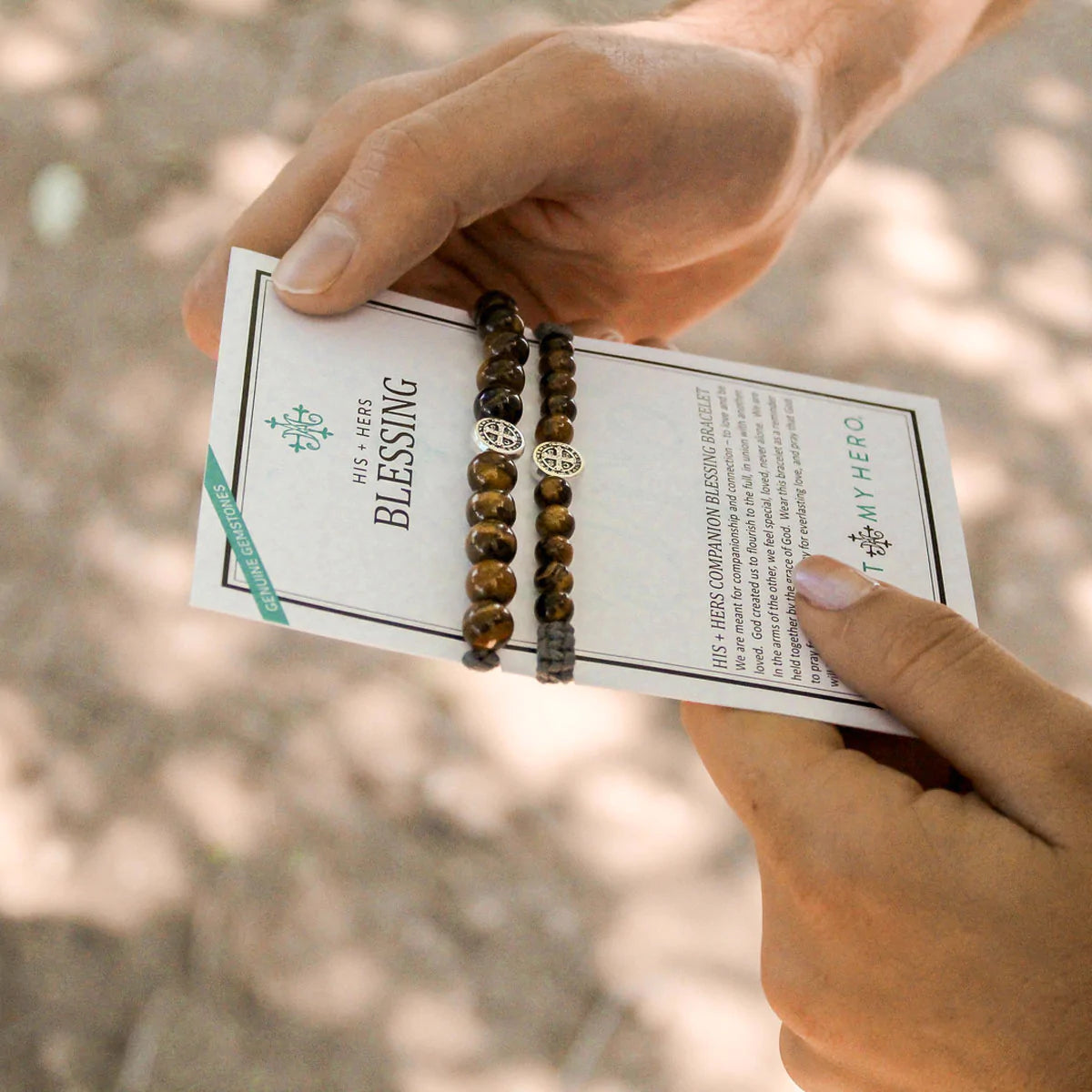 His and Hers Companion Blessing Bracelet Set Tiger Eye - Unique Catholic Gifts