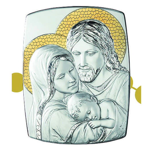 Holy Family Sterling Silver on wood Plaque - Unique Catholic Gifts