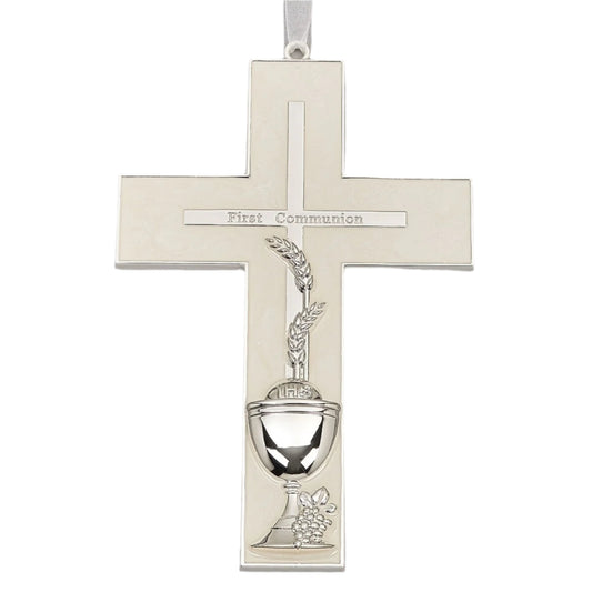 Holy First Communion Wheat and Chalice Wall Cross 7" - Unique Catholic Gifts