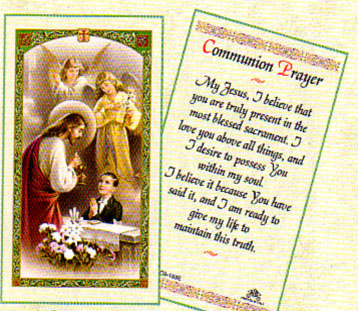 Holy First Communion(Boy) Laminated Holy Card (Plastic Covered) - Unique Catholic Gifts