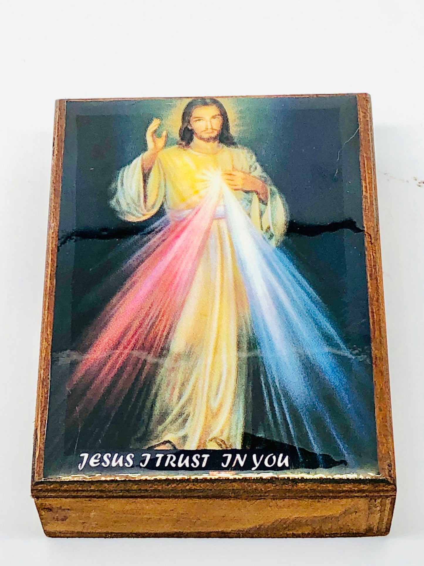 Divine Mercy Wood Rosary Box with Wood Rosary - Unique Catholic Gifts