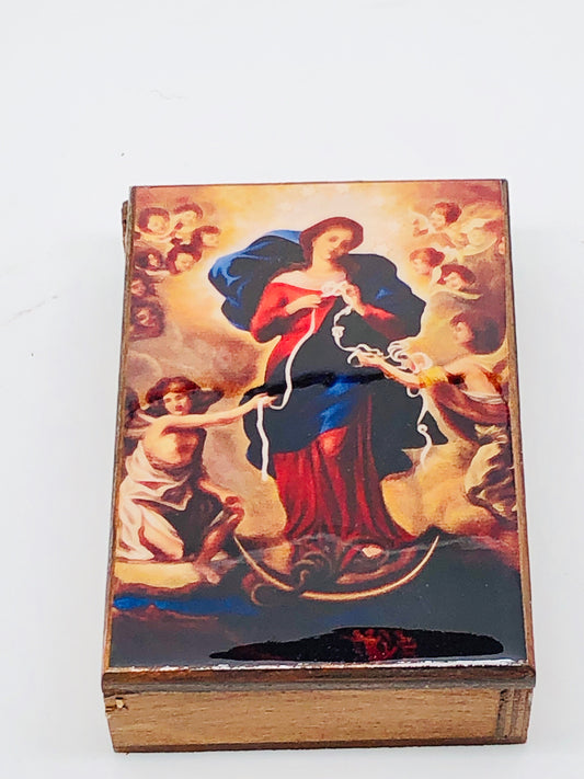 Our Lady Undoer of Knots Wood Rosary Box with Wood Rosary - Unique Catholic Gifts