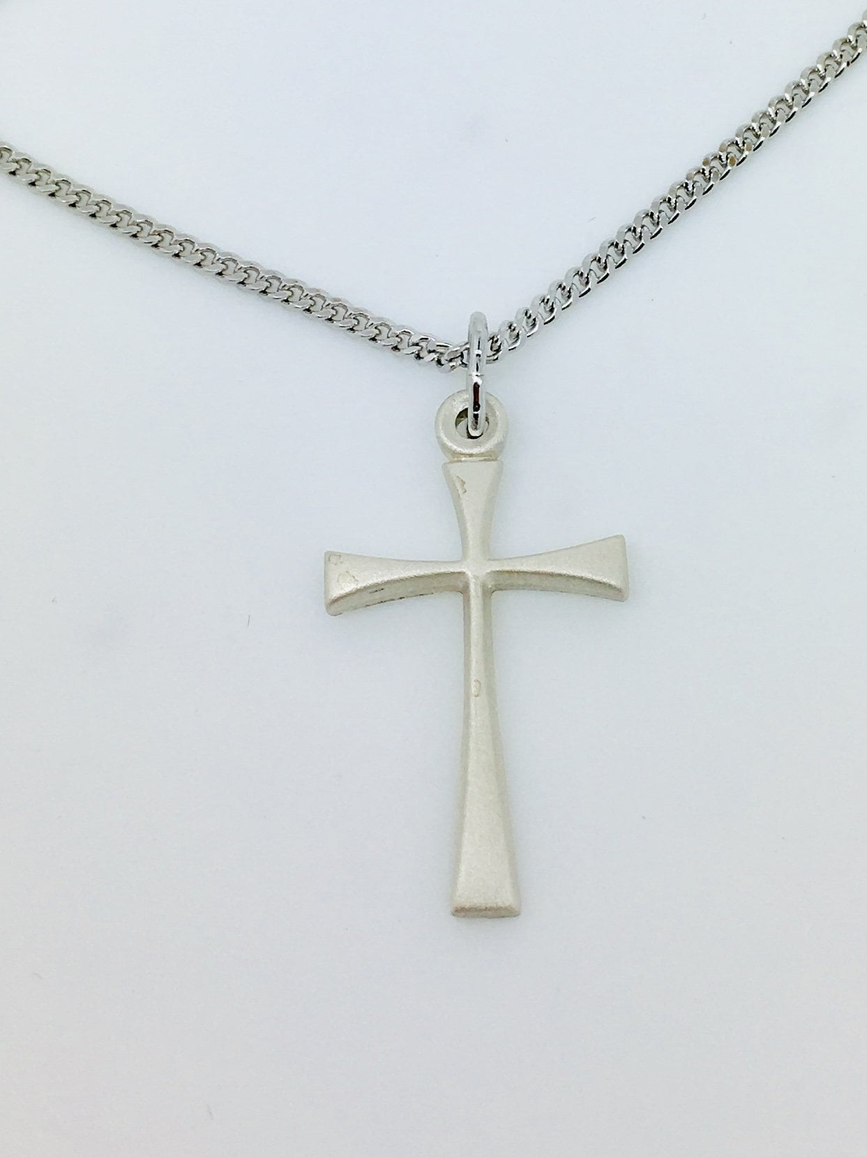 Sterling Silver Maltese Cross Matte Finish (7/8") on a 18 inch Rhodium Light Curb Chain - Unique Catholic Gifts