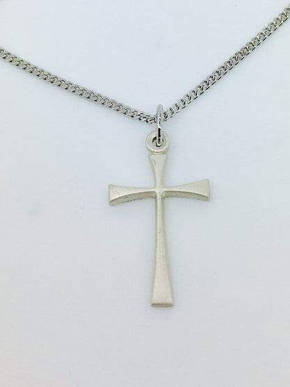 Sterling Silver Maltese Cross Matte Finish (7/8") on a 18 inch Rhodium Light Curb Chain - Unique Catholic Gifts