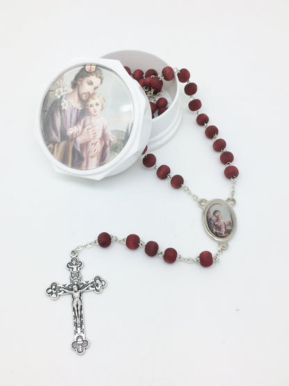 St. Joseph Wood Rose Scented Rosary in Matching Box - Unique Catholic Gifts