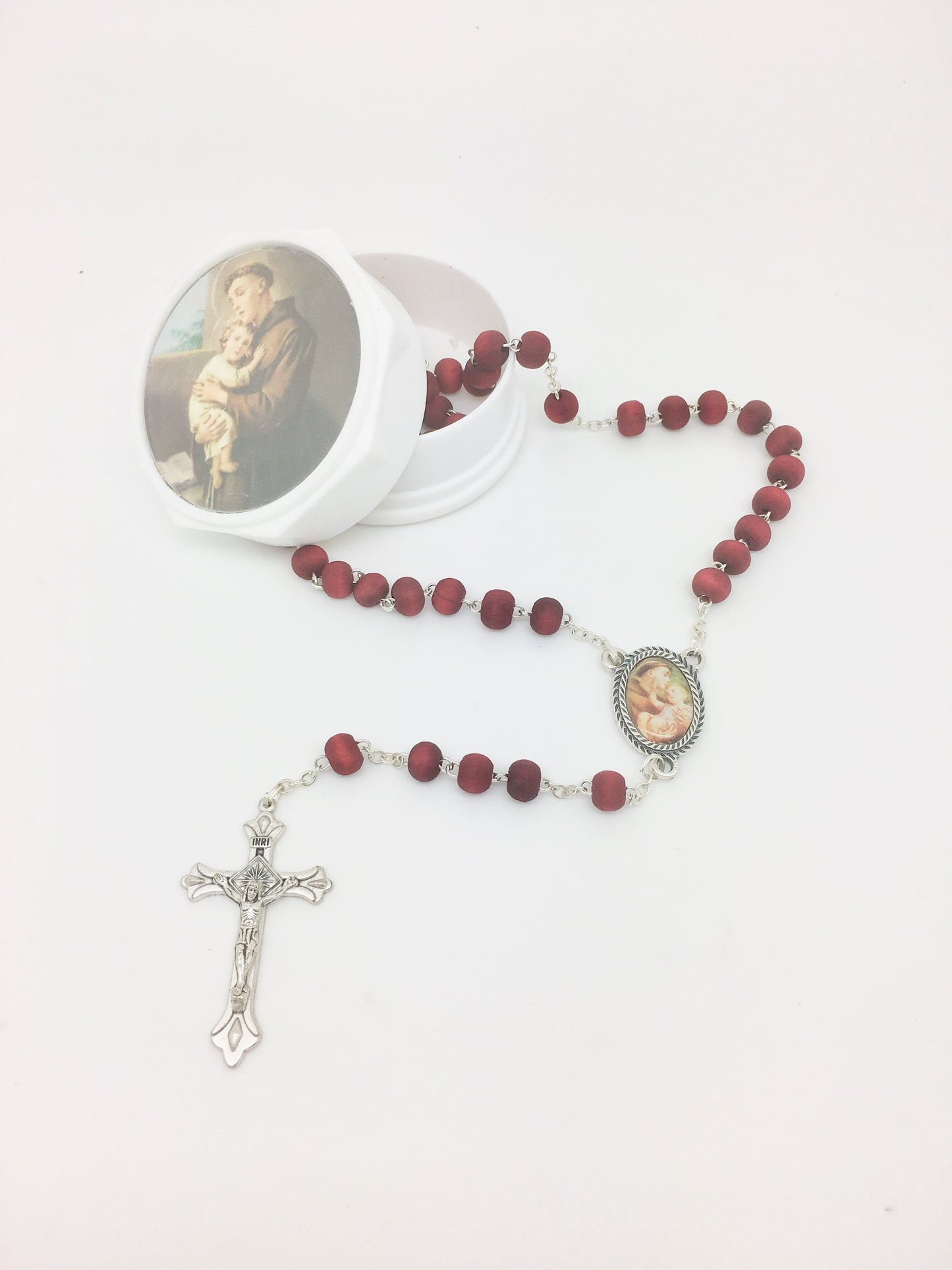 St. Anthony Wood Rose Scented Rosary in Matching Box - Unique Catholic Gifts