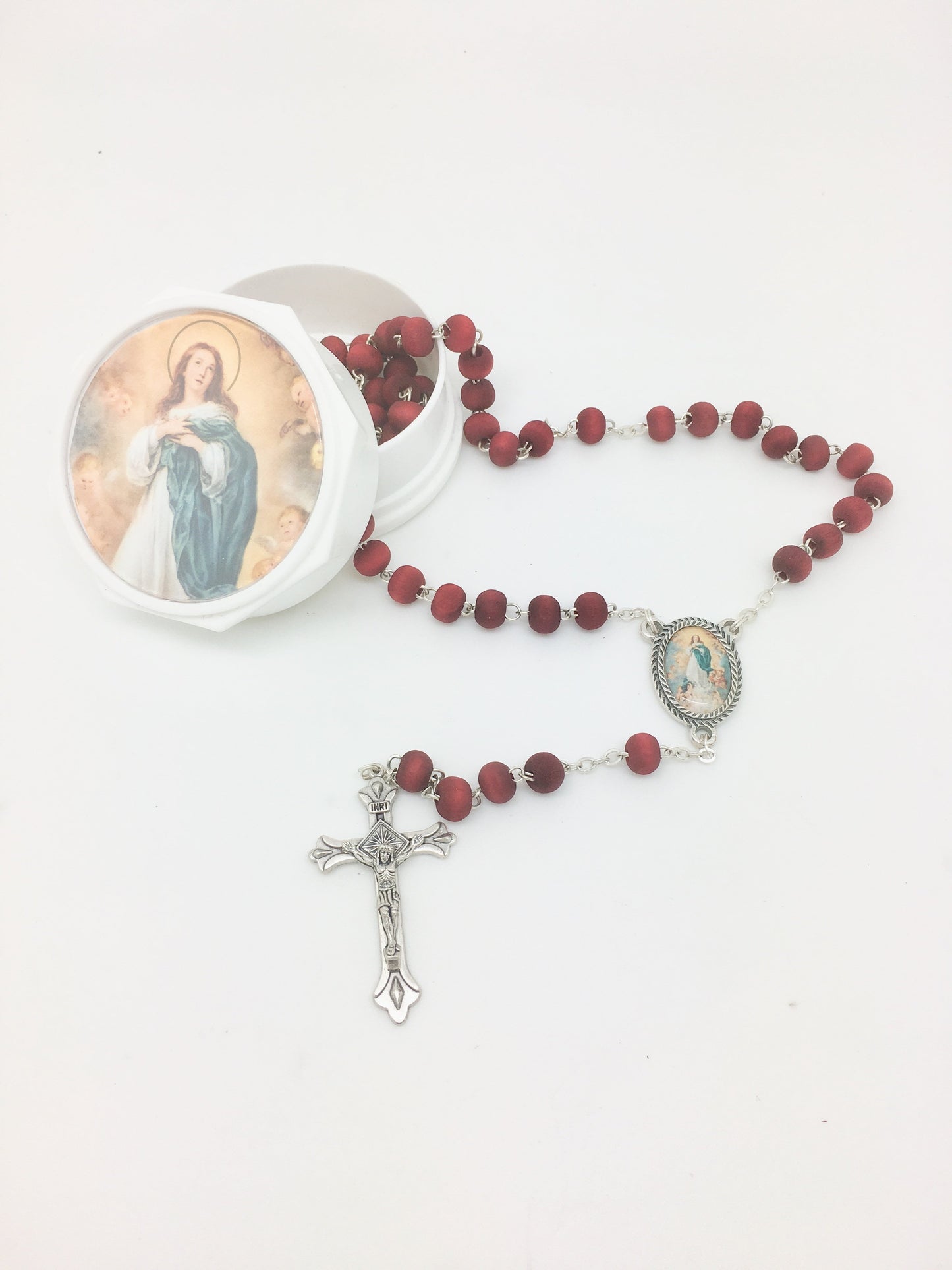 Immaculate Conception Wood Rose Scented Rosary in Matching Box - Unique Catholic Gifts