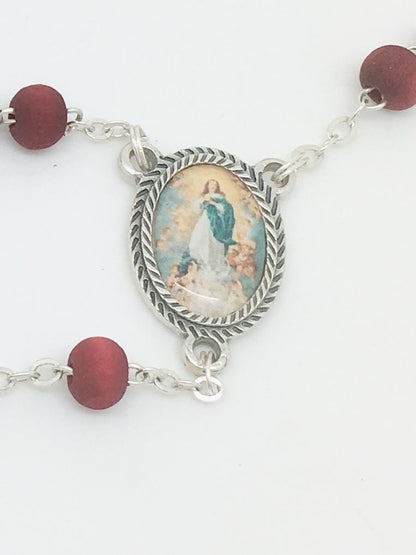 Immaculate Conception Wood Rose Scented Rosary in Matching Box - Unique Catholic Gifts