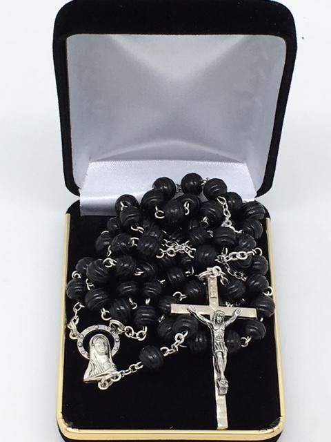 Black Wood Cut Rosary (8mm) - Unique Catholic Gifts