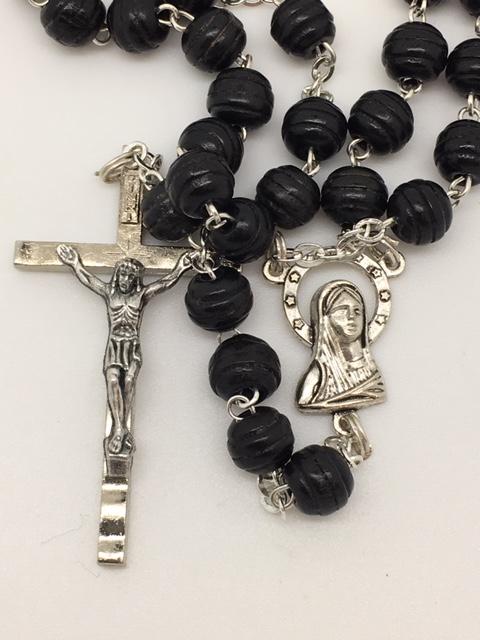 Black Wood Cut Rosary (8mm) - Unique Catholic Gifts