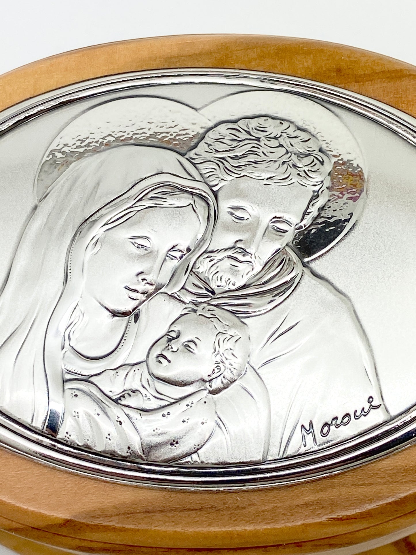 Holy Family Olive Wood Silver Plated Premium Rosary Box (Horizontal) - Unique Catholic Gifts