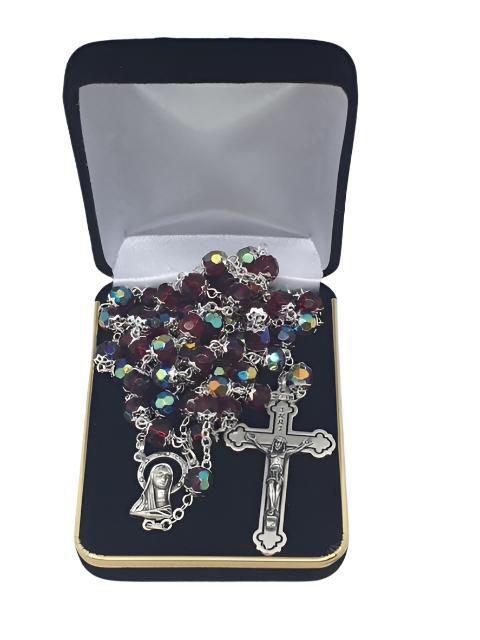 Red Crystal Cut and Capped Rosary - Unique Catholic Gifts