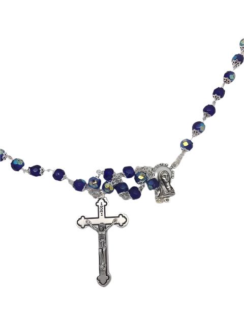 Blue Crystal Cut and Capped Rosary - Unique Catholic Gifts