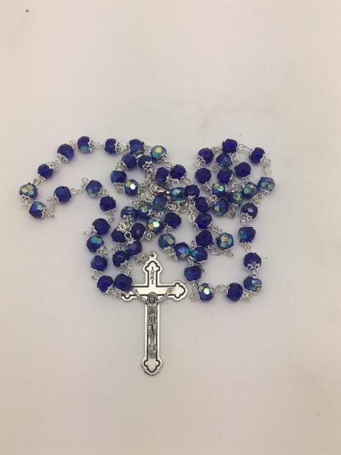 Blue Crystal Cut and Capped Rosary - Unique Catholic Gifts