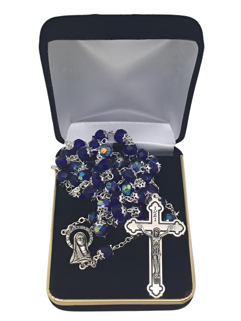 Blue Crystal Cut and Capped Rosary - Unique Catholic Gifts