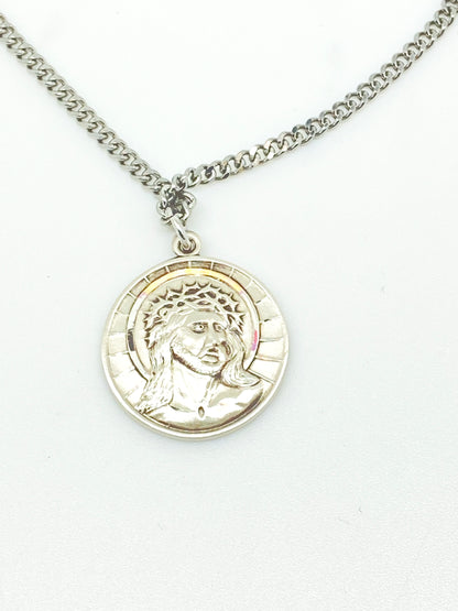 Sterling Silver Holy Face of Christ Scapular Round Medal 3/4" - Unique Catholic Gifts