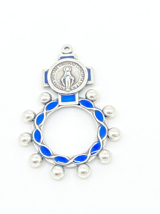 Silver and Blue Metal Rosary Ring - Unique Catholic Gifts