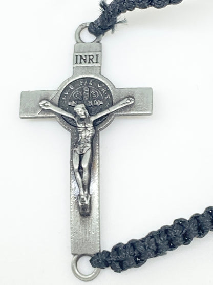 Black Slipknot Benedictine Crucifix Bracelet - Unique Catholic Gifts