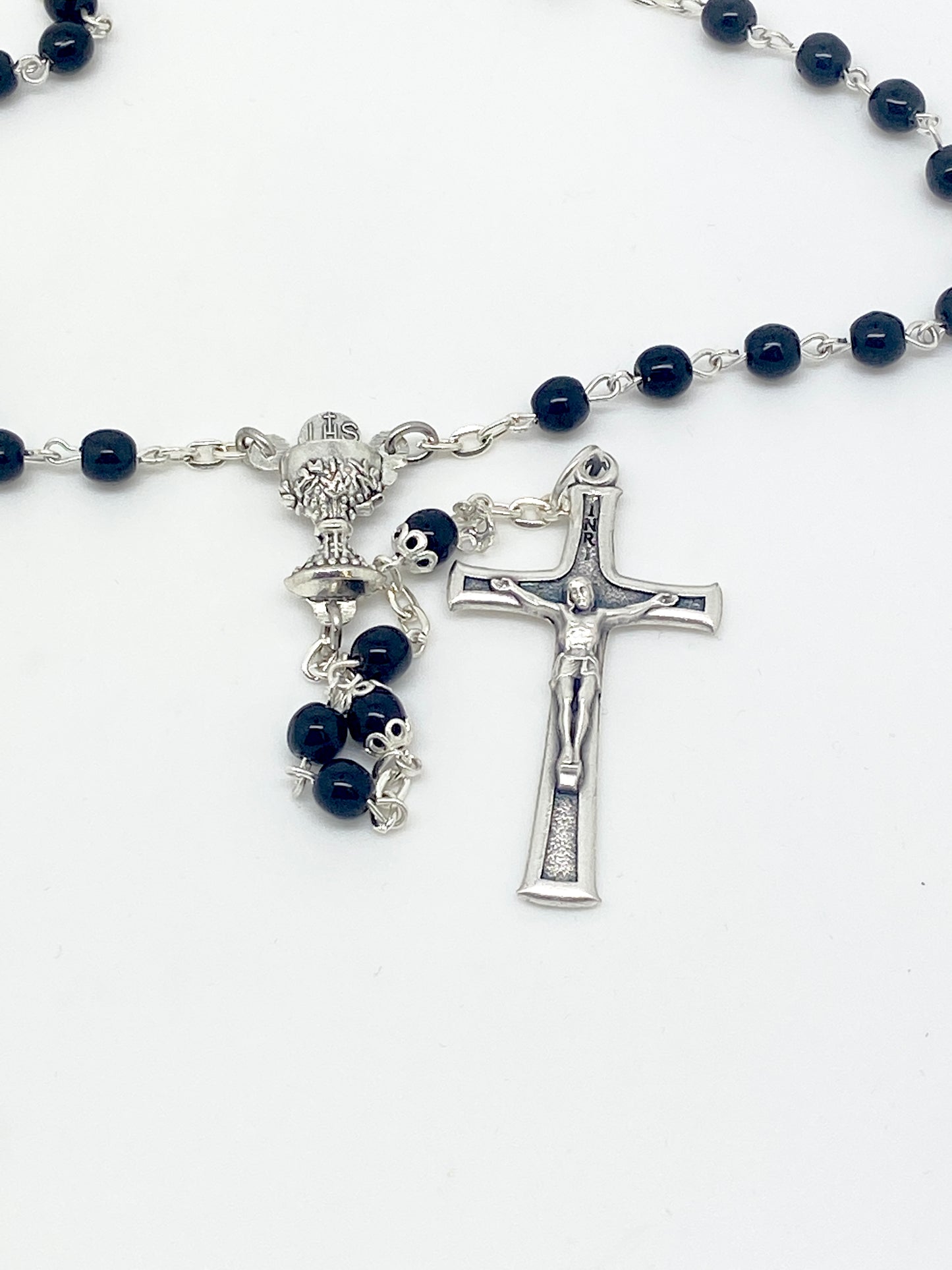 Black Pearl  First Communion Chalice Rosary 5mm - Unique Catholic Gifts