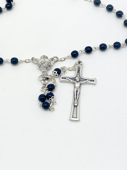 Black Pearl  First Communion Chalice Rosary 5mm - Unique Catholic Gifts