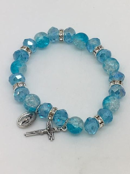 Aqua Blue Catholic Charm Stretch Bracelet - Unique Catholic Gifts