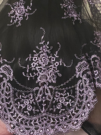 Lilac and Black Lace Mantilla Chapel Spanish Veil 51" - Unique Catholic Gifts