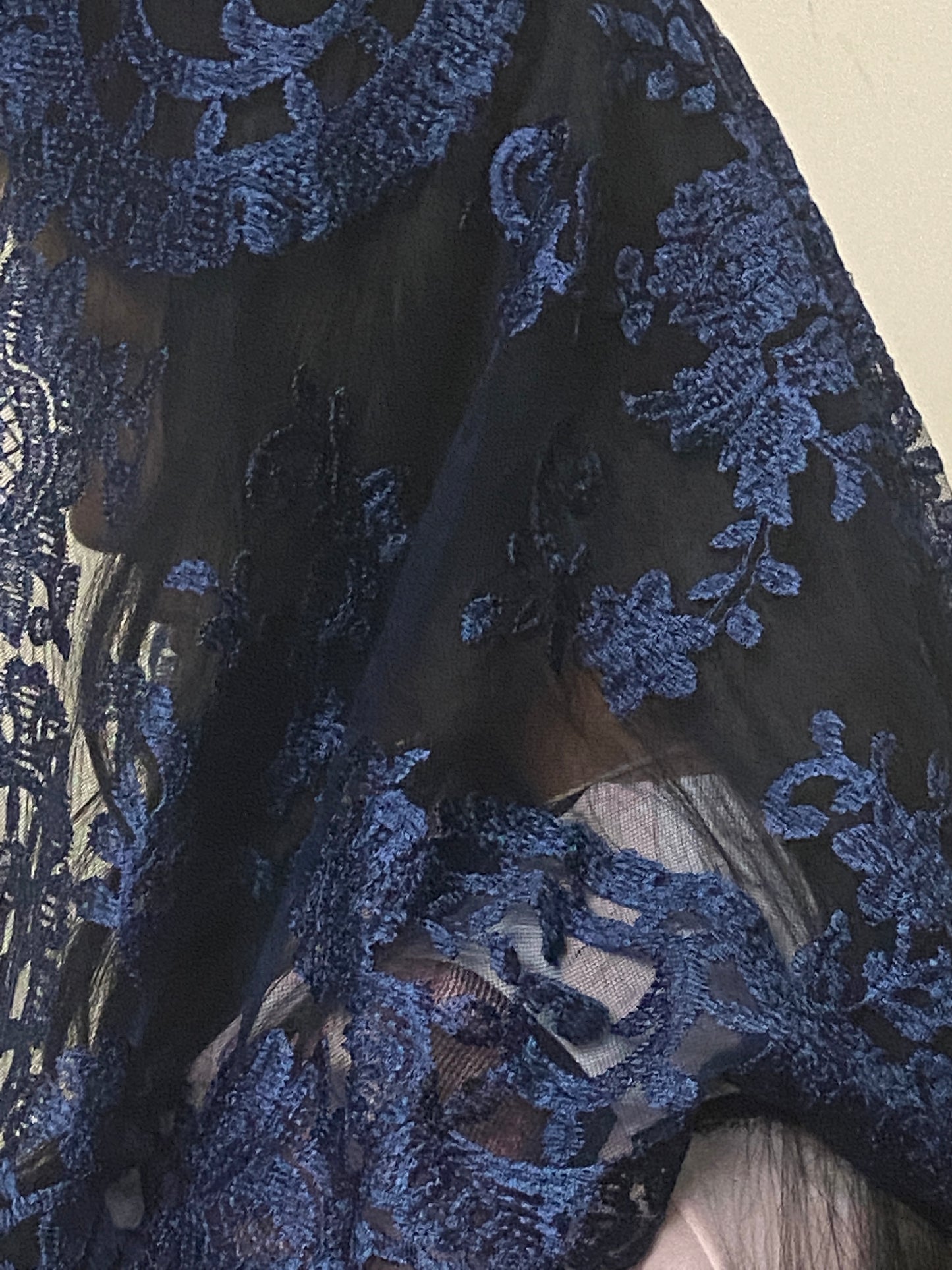 Deep Blue Lace Mantilla Chapel Spanish Veil 51" - Unique Catholic Gifts