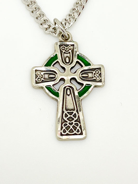 Sterling Silver and Green Epoxy Lined Celtic Crucifix (1") - Unique Catholic Gifts