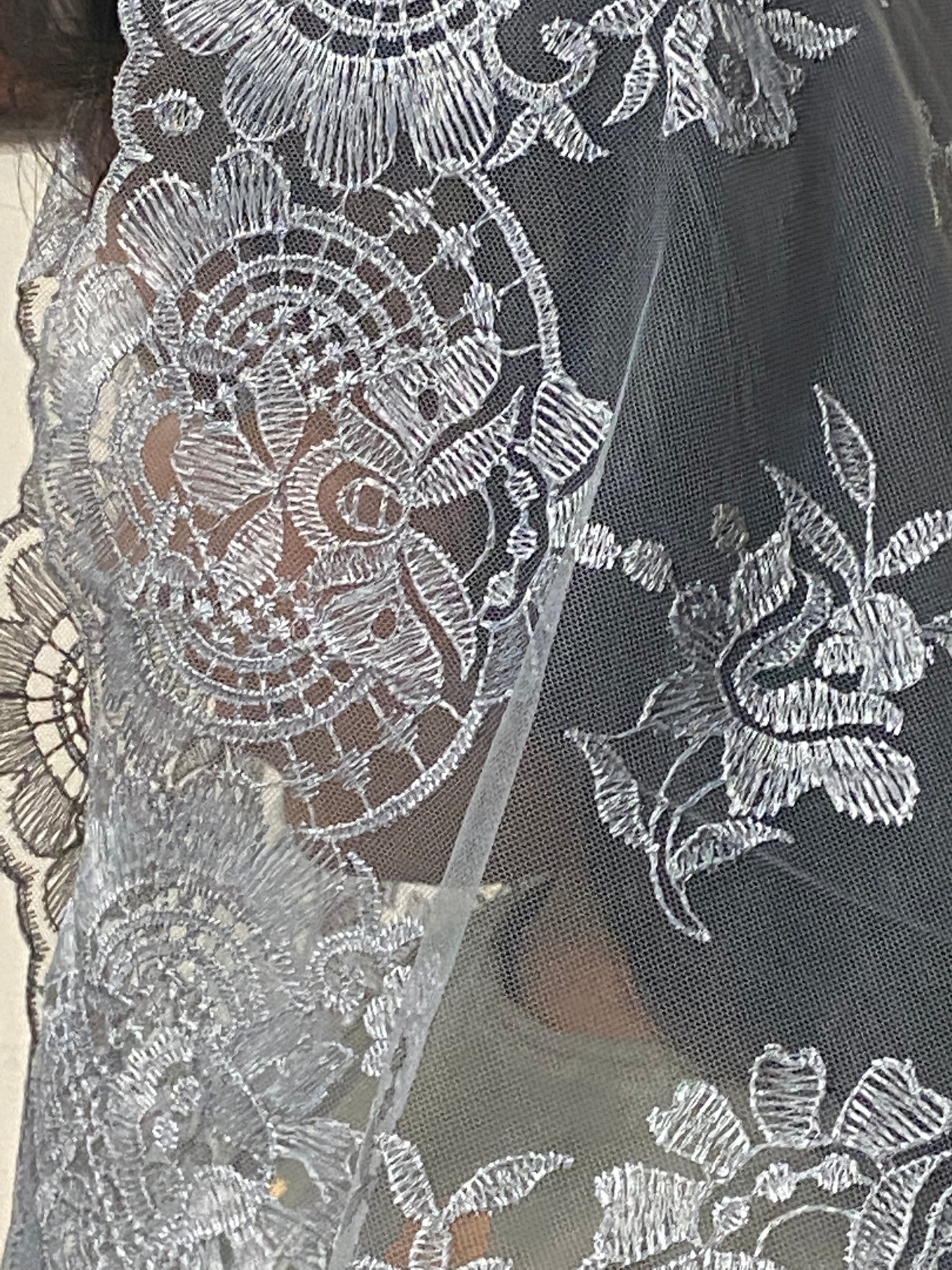 Grey Eva Lace Mantilla Chapel Spanish Veil 51" - Unique Catholic Gifts